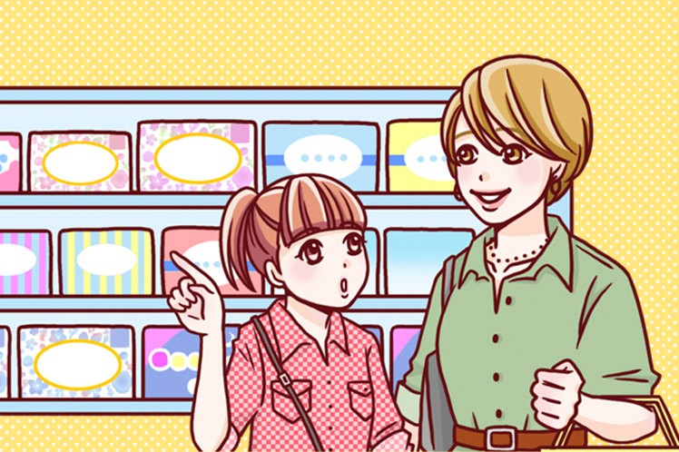 親子での生理用品を買う様子
