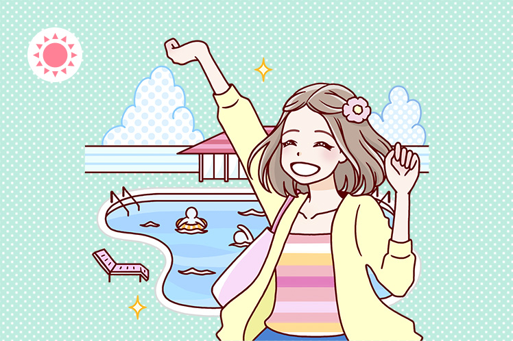 海やプールを楽しむ様子